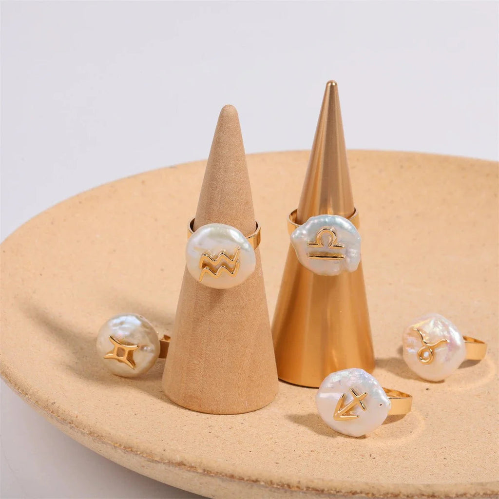 Zodiac Sign Large Pearl Statement Ring
